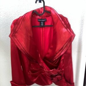 Cachet women’s blouse size 14 red layered silk with flower